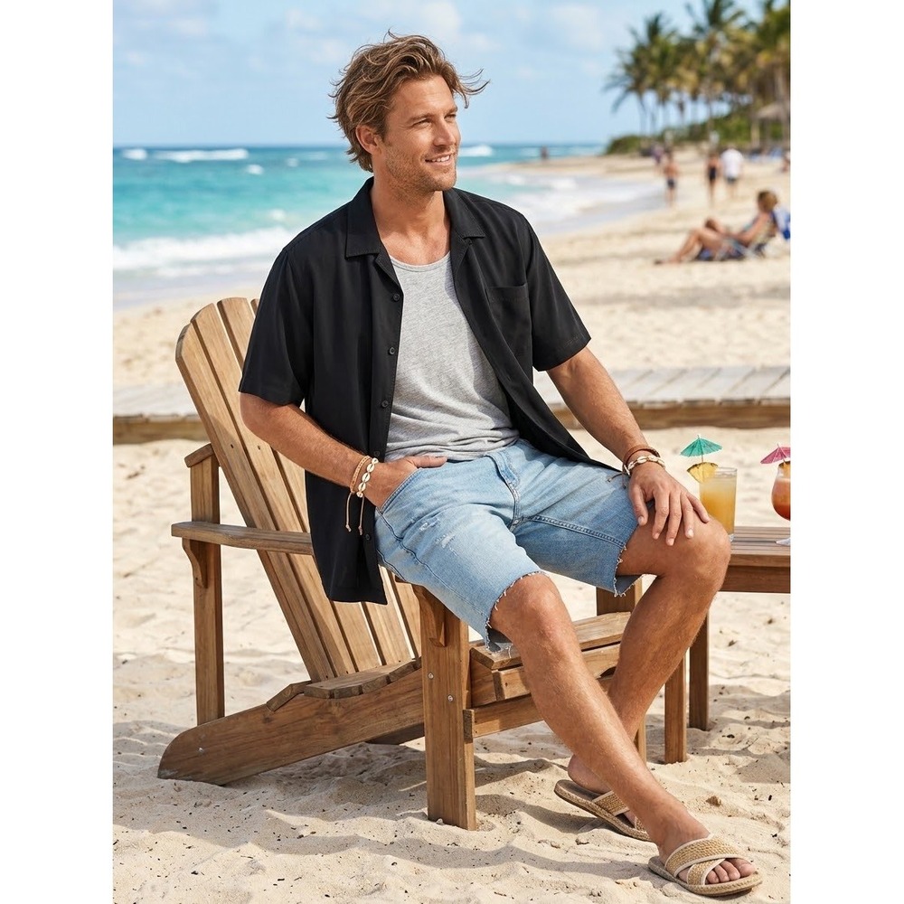 Tommy Bahama Mens XL Black 100% Silk Short Sleeve Camp Shirt Original Fit NWT